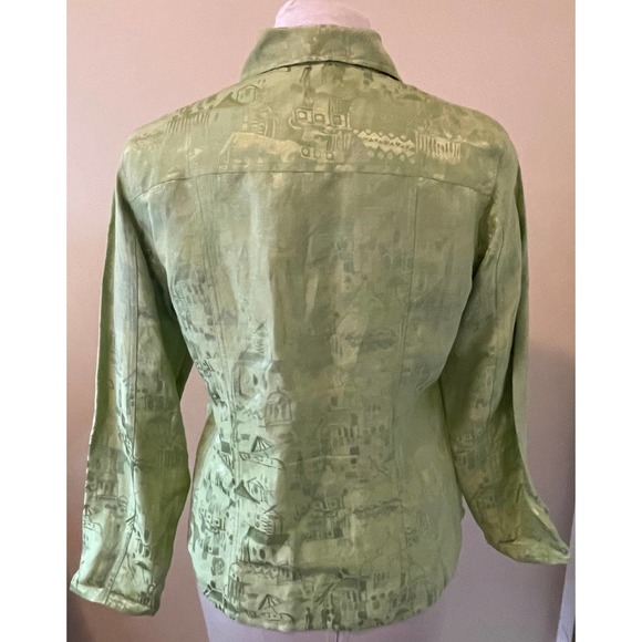 Chico’s Green Linen Silk Blend Button Up Collared Shirt Size 1 Medium EUC - Picture 2 of 3